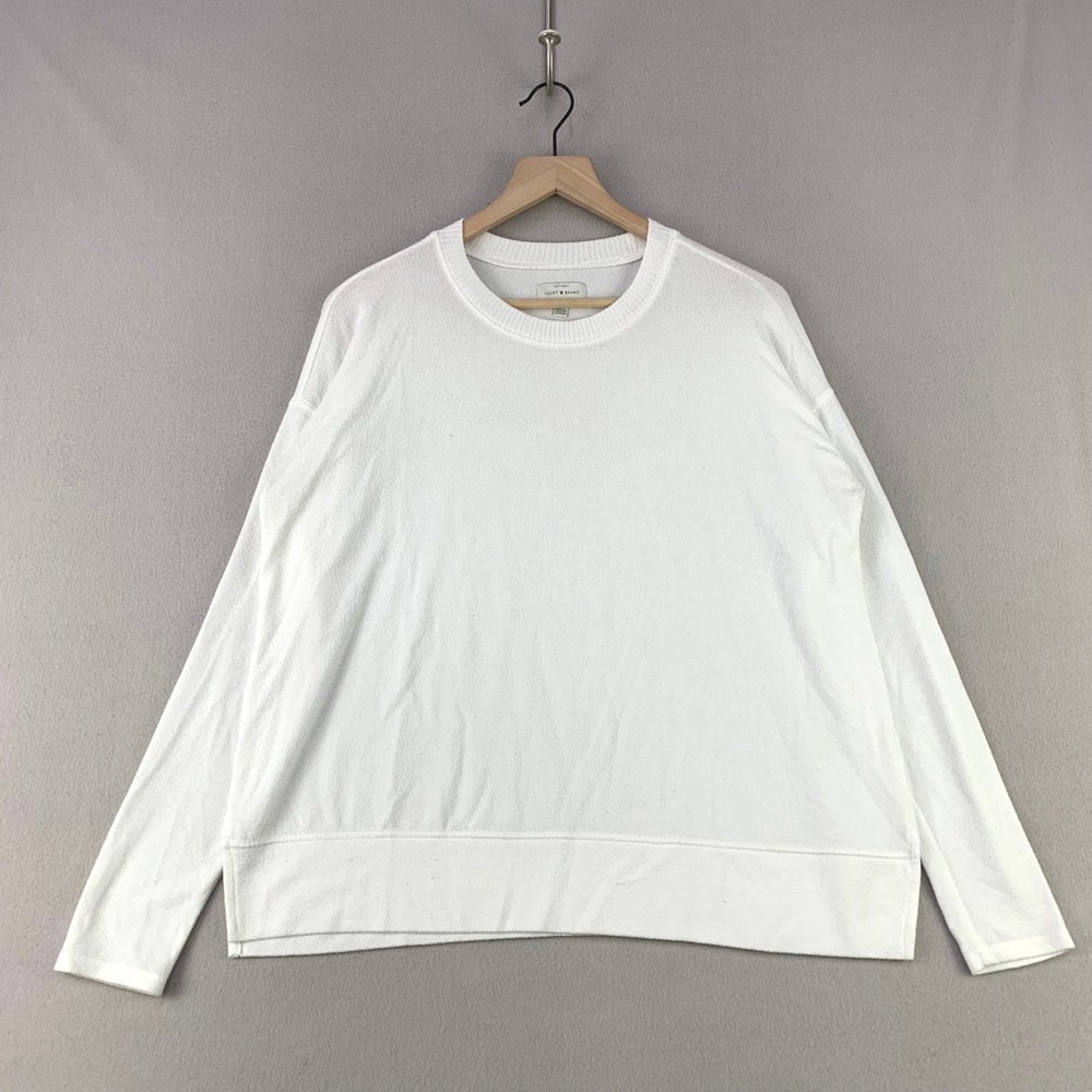 Lucky Brand Crewneck Sweater Women Medium White Casual Long Sleeve Lounge Cozy